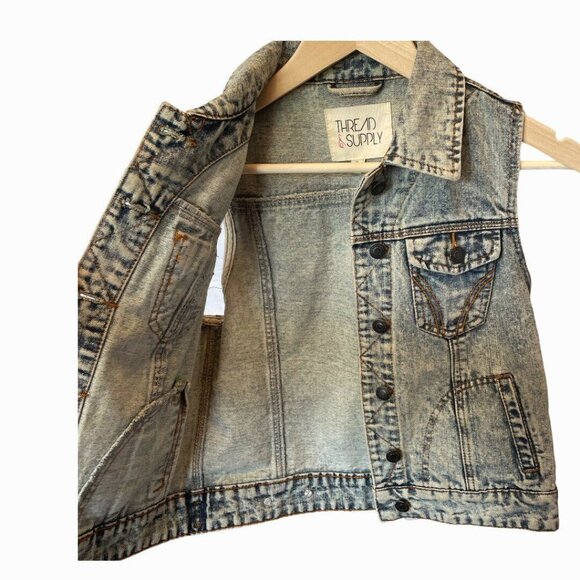 Thread & Supply Womens Gray  Denim Jean Vest - Picture 4 of 6